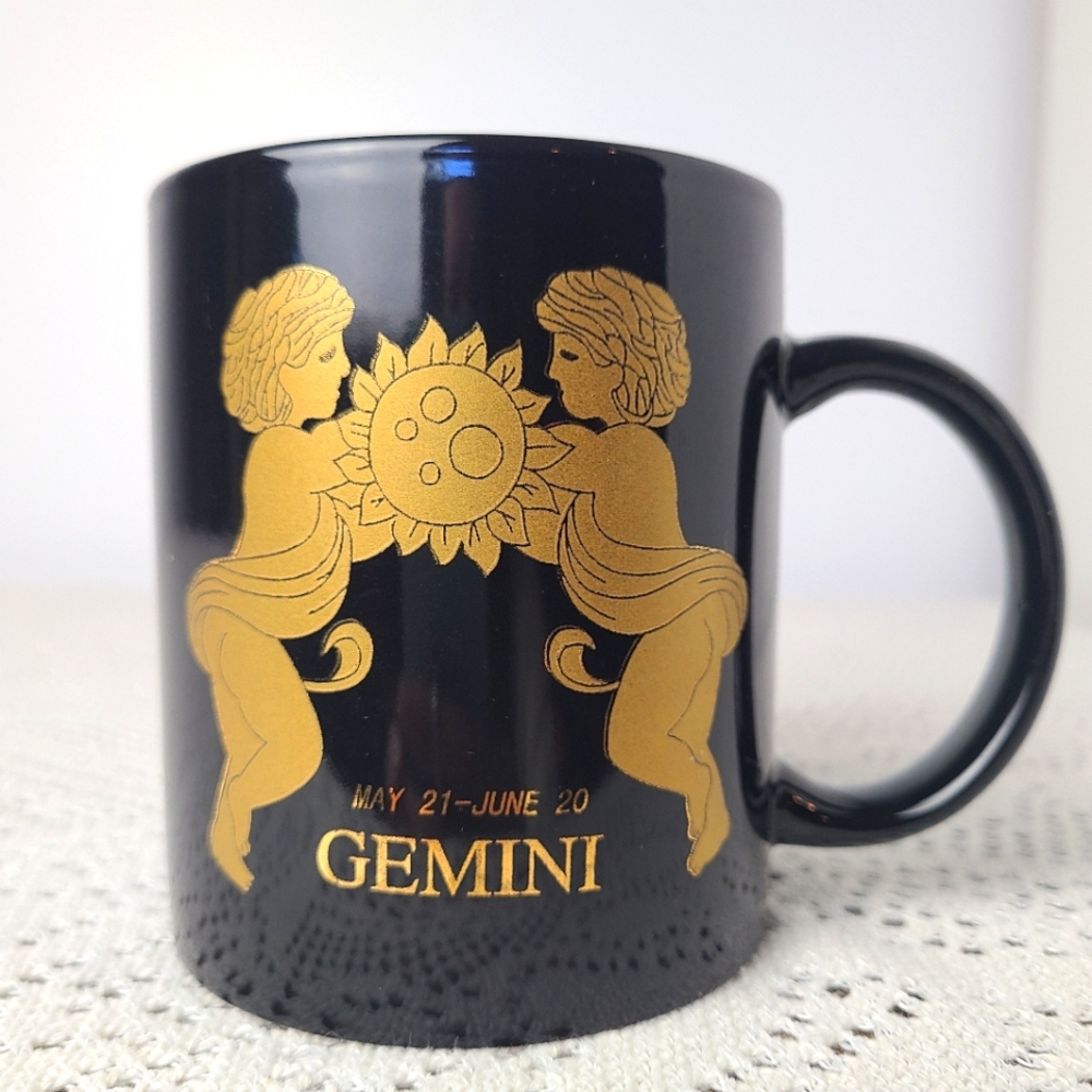 Gemini Zodiac Black and Gold Mug